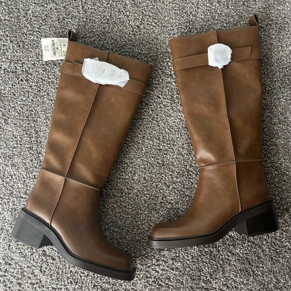 Zara Shoes - Zara Brown Buckle Knee High Boots